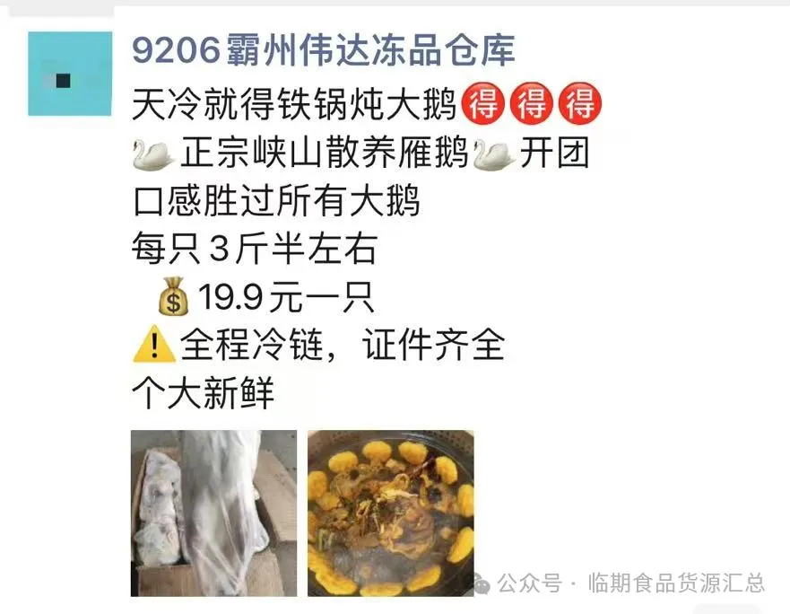 冻品食材批发货源哪里找?河北霸州冻品仓库,正宗峡山散养雁鹅,拿货19.9,3斤半左右!